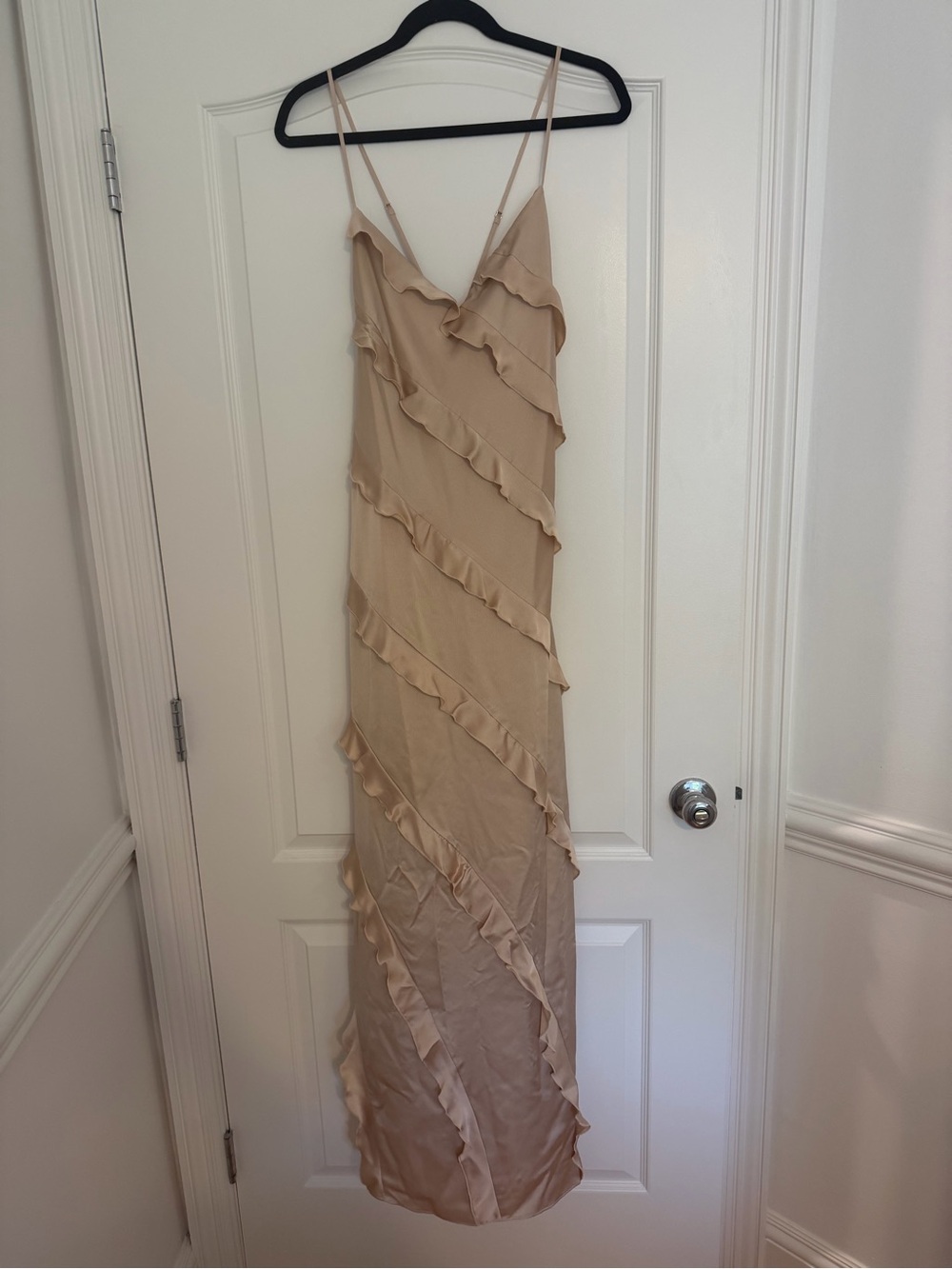 Show Me Your MuMu Beige Ruffle Slip Maxi Dress